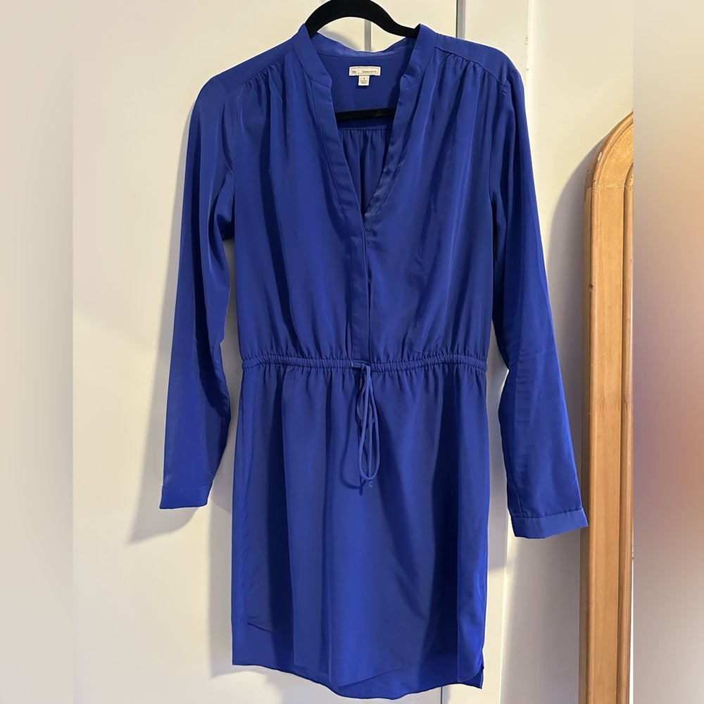 Blue Long Sleeve Dress with Drawstring waist